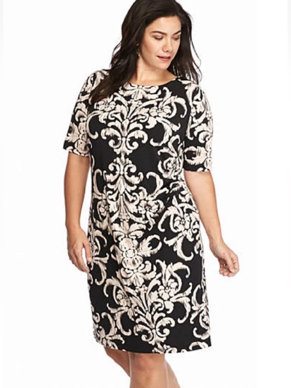 Connected Apparel Black and Light Pink Abstract-Print Sheath Dress Size 16W
